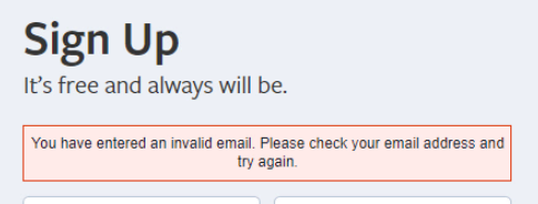 Facebook: hai inserito un indirizzo email non valido
