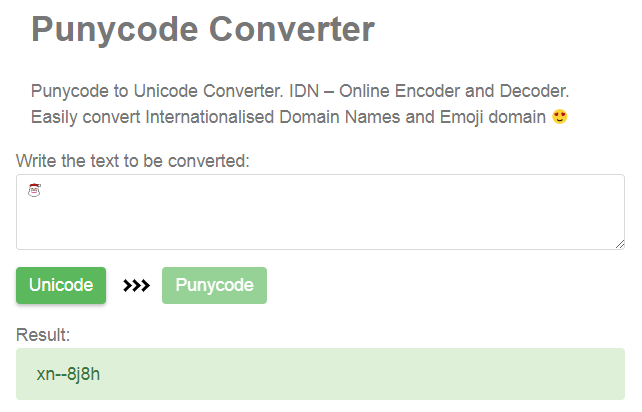 Un'emoji convertita in punycode