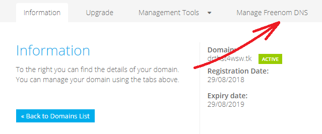 La sezione di gestione DNS